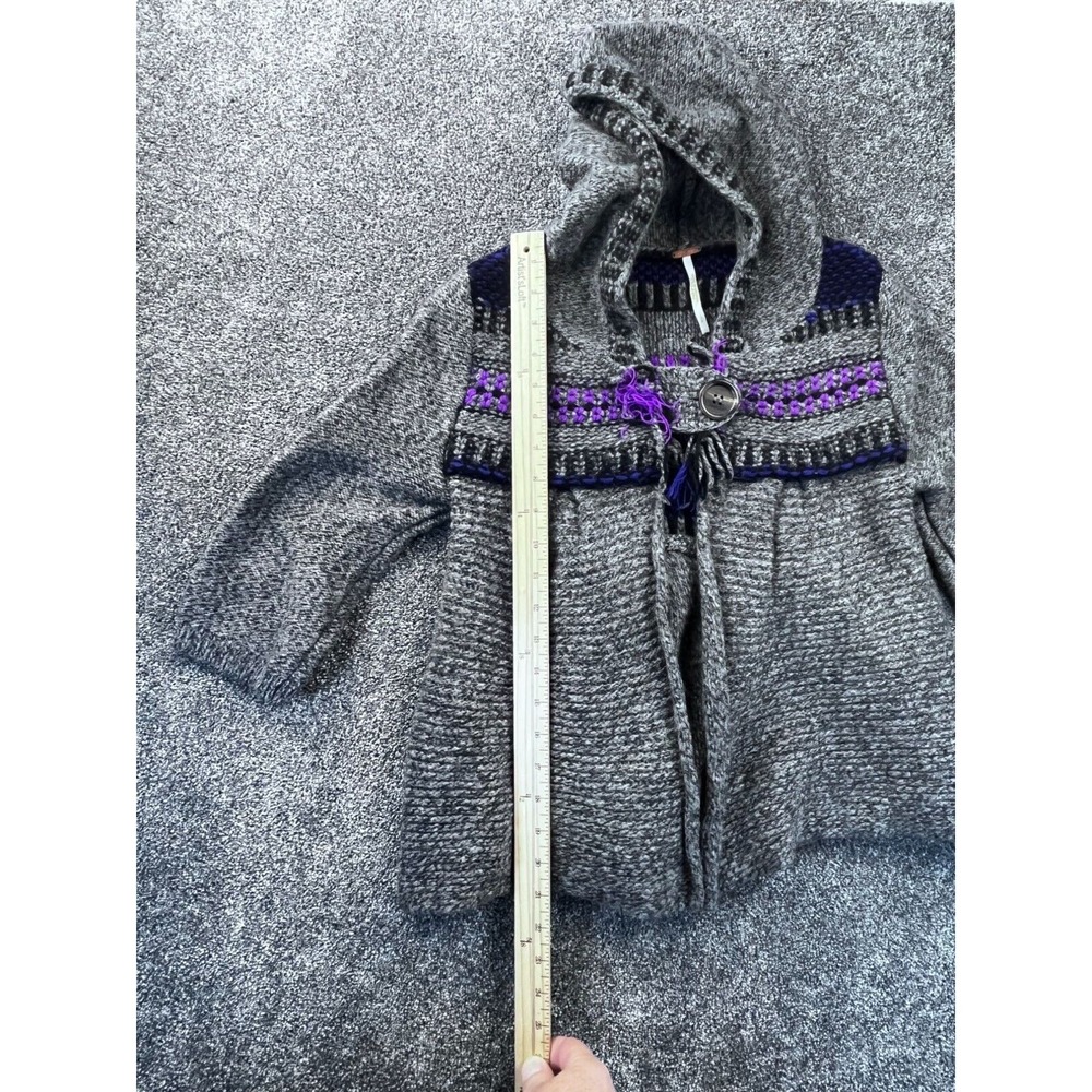 FREE PEOPLE Wool Blend Cardigan Sweater, Size Small, Gray Purple ONE BUTTON Hood - Picture 6 of 10